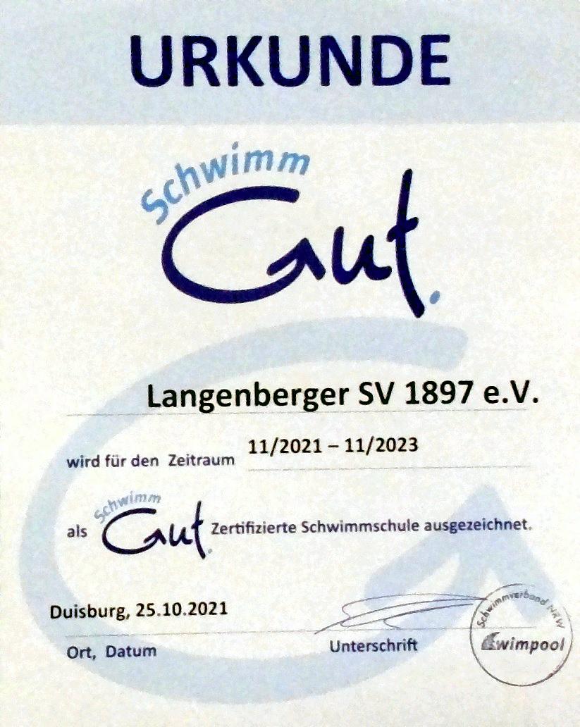 Langenberger Schwimmverein jetzt zertifizierte Schwimmschule